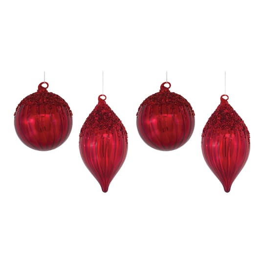 Sequined Red Glass Ball & Teardrop Ornament Set By Melrose | Michaels®